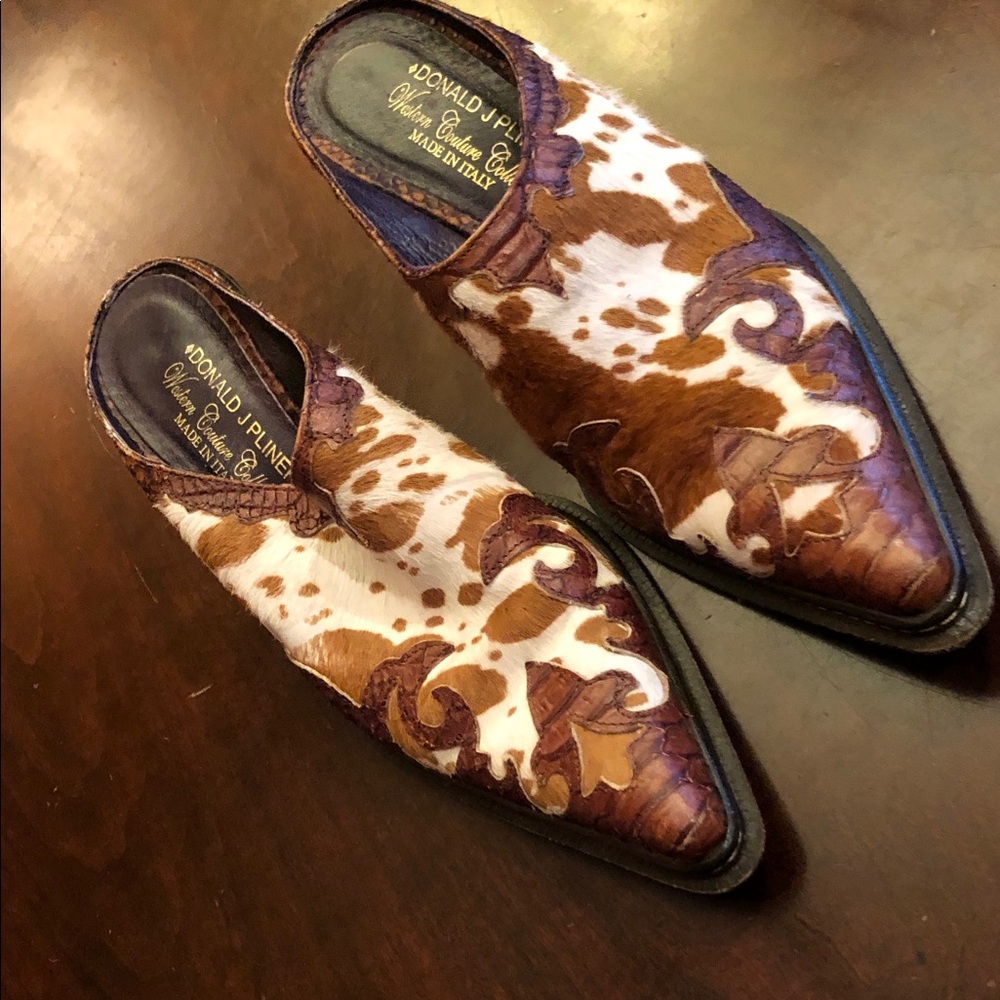 Donald J. Pliner Cowhide Pattern Mules